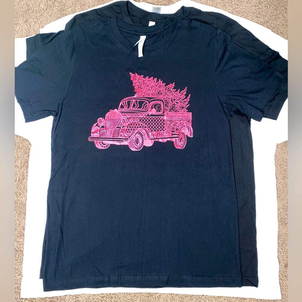 🆕 Merry Christmas Truck Black T-shirt, Red Truck shirt, Christmas Tree